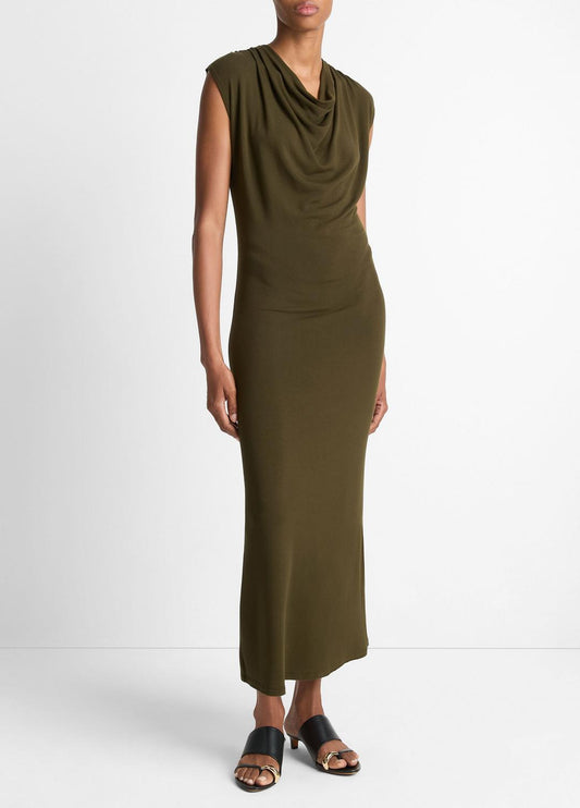 VINCE Jersey Draped Cowl-Neck Dress in Dresses & Skirts