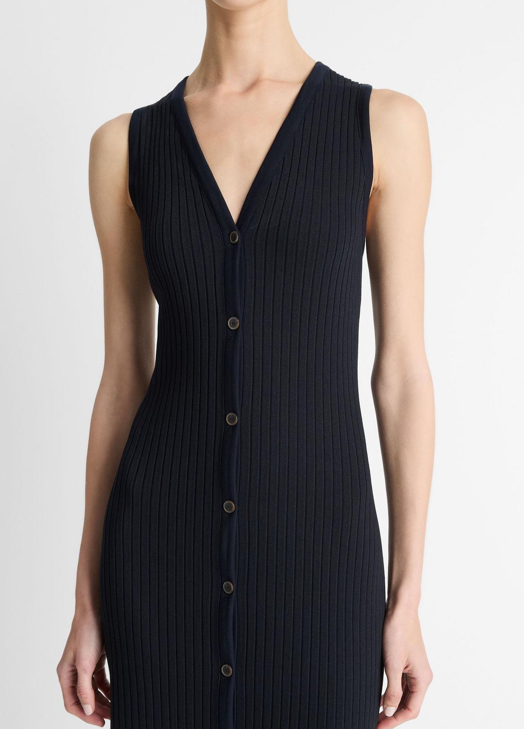 VINCE Ribbed Cotton-Blend Button-Front Dress in Dresses & Skirts