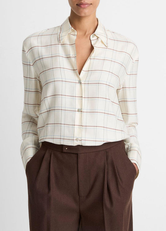 VINCE Checked Plaid Button-Front Shirt in Shirts & Tees