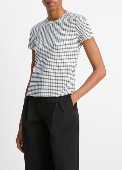 VINCE Checked Smocked T-Shirt in Shirts & Tees