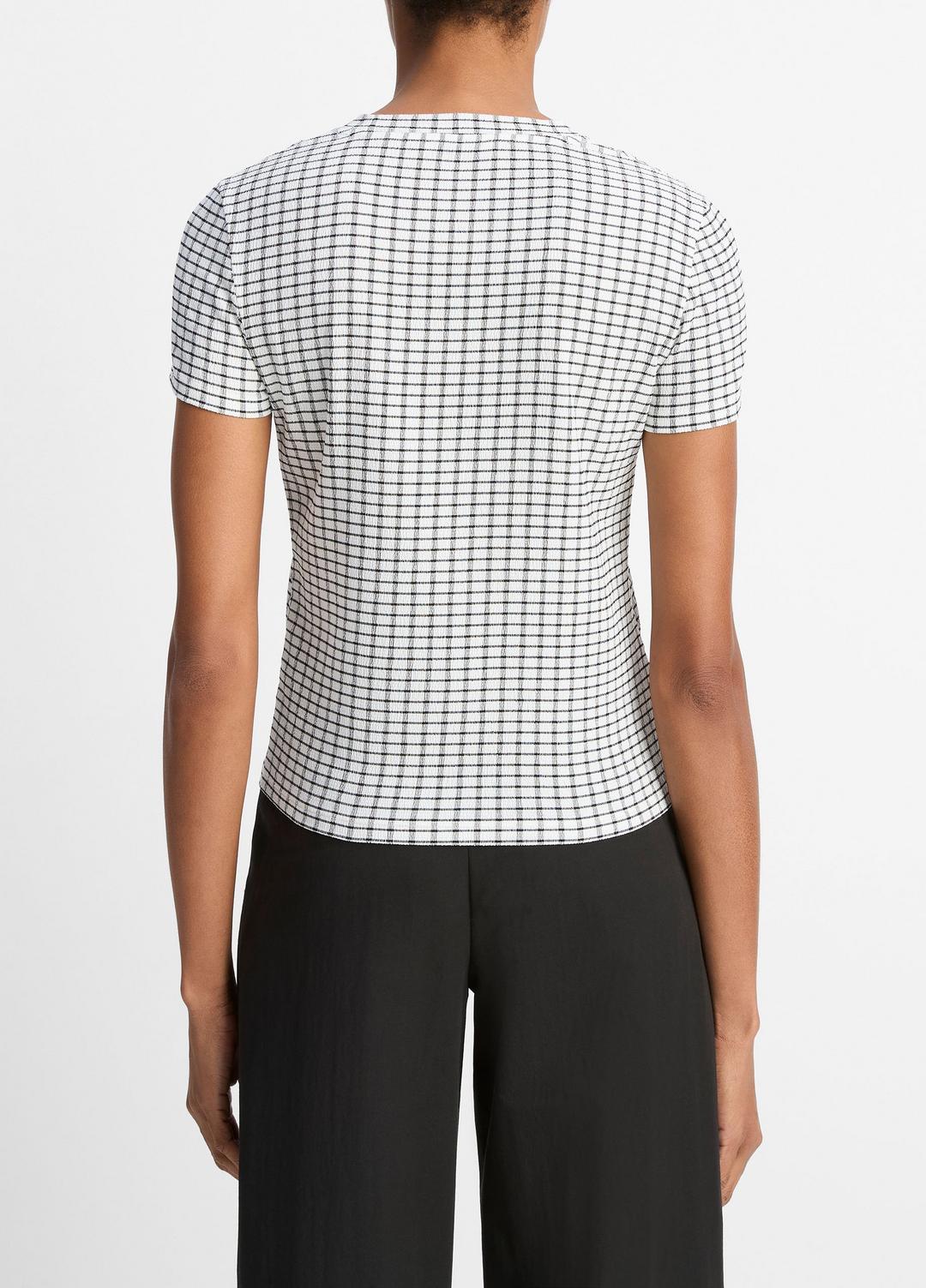 VINCE Checked Smocked T-Shirt in Shirts & Tees