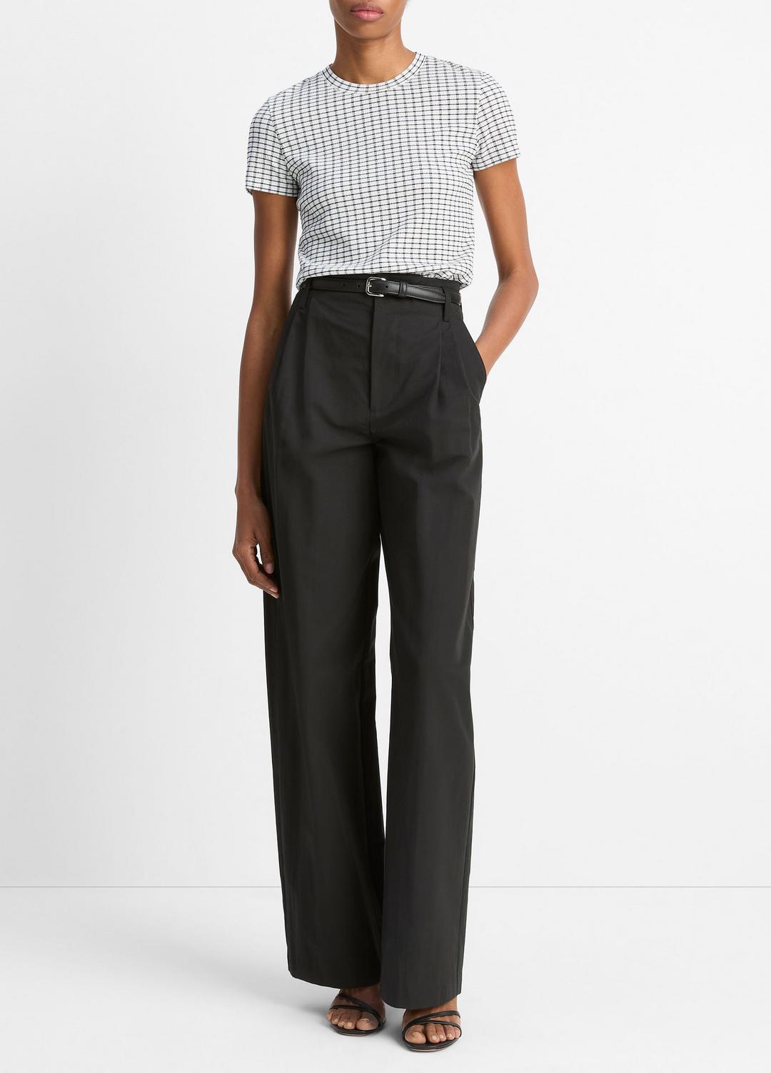 VINCE Checked Smocked T-Shirt in Shirts & Tees