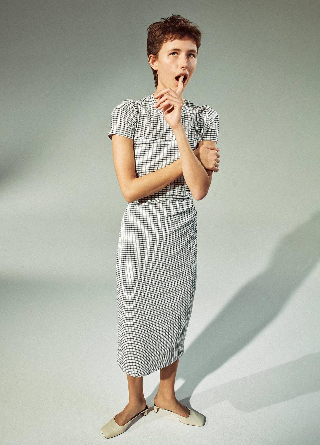 VINCE Checked Smocked T-Shirt in Shirts & Tees