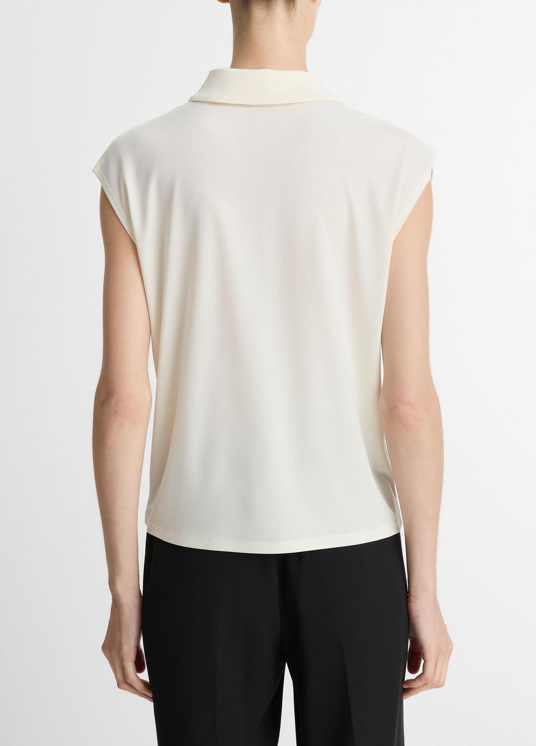 VINCE Matte Jersey Cap-Sleeve Polo Top in Shirts & Tees