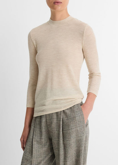 VINCE Wool Three-Quarter-Sleeve Mock-Neck Top in Shirts & Tees