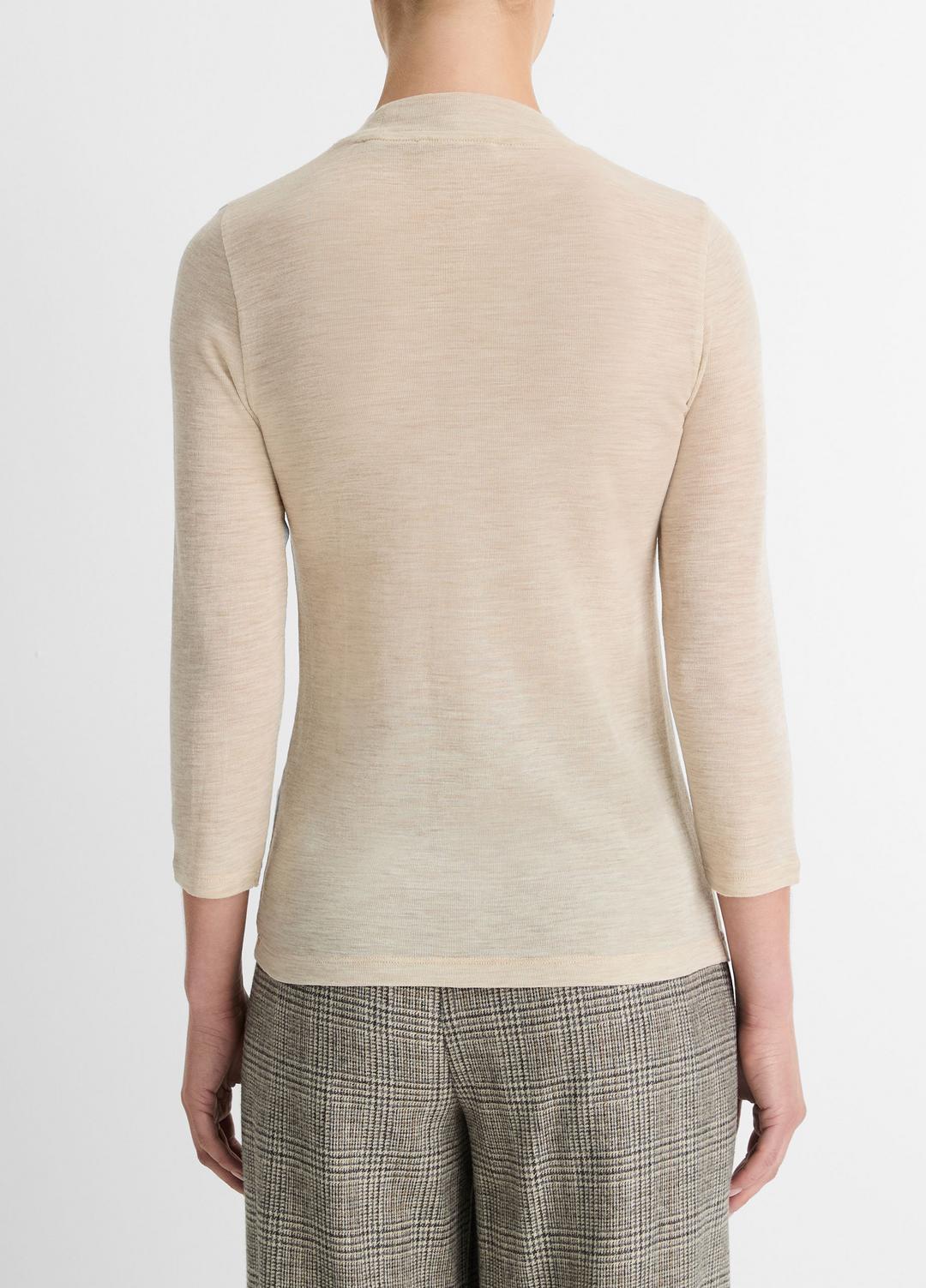 VINCE Wool Three-Quarter-Sleeve Mock-Neck Top in Shirts & Tees