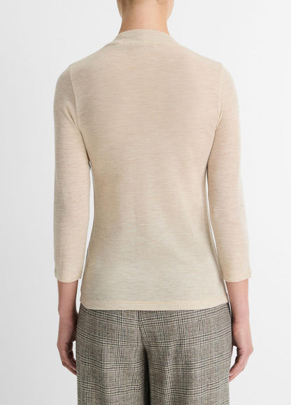 VINCE Wool Three-Quarter-Sleeve Mock-Neck Top in Shirts & Tees