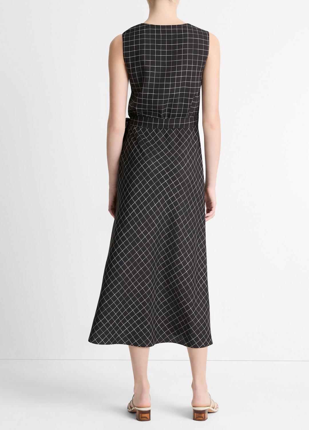 VINCE Trellis Plaid Draped Sleeveless Wrap Dress in Dresses & Skirts