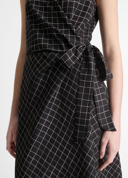 VINCE Trellis Plaid Draped Sleeveless Wrap Dress in Dresses & Skirts