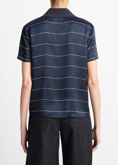 VINCE Knit-Collar Striped Silk Polo Shirt in Shirts & Tees