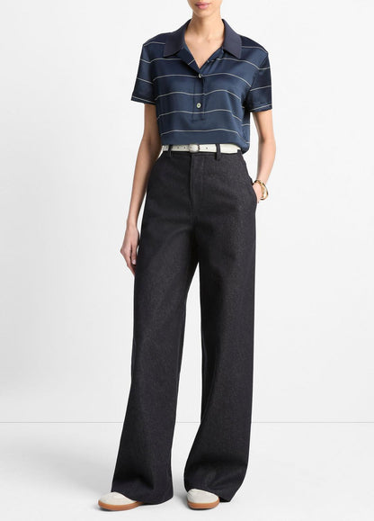 VINCE Knit-Collar Striped Silk Polo Shirt in Shirts & Tees