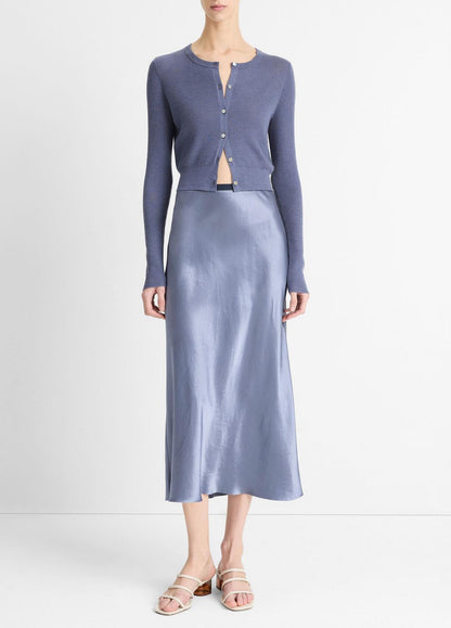 VINCE Contrast-Waistband Satin Bias Skirt in Dresses & Skirts