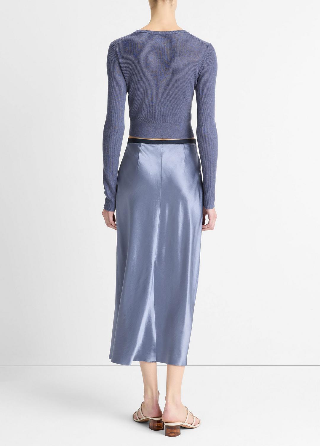 VINCE Contrast-Waistband Satin Bias Skirt in Dresses & Skirts