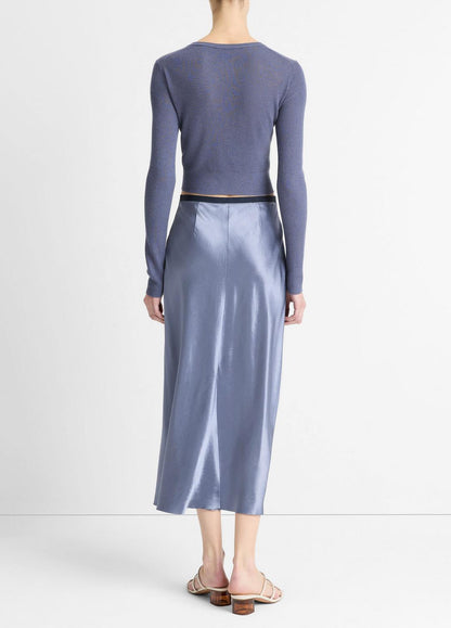 VINCE Contrast-Waistband Satin Bias Skirt in Dresses & Skirts