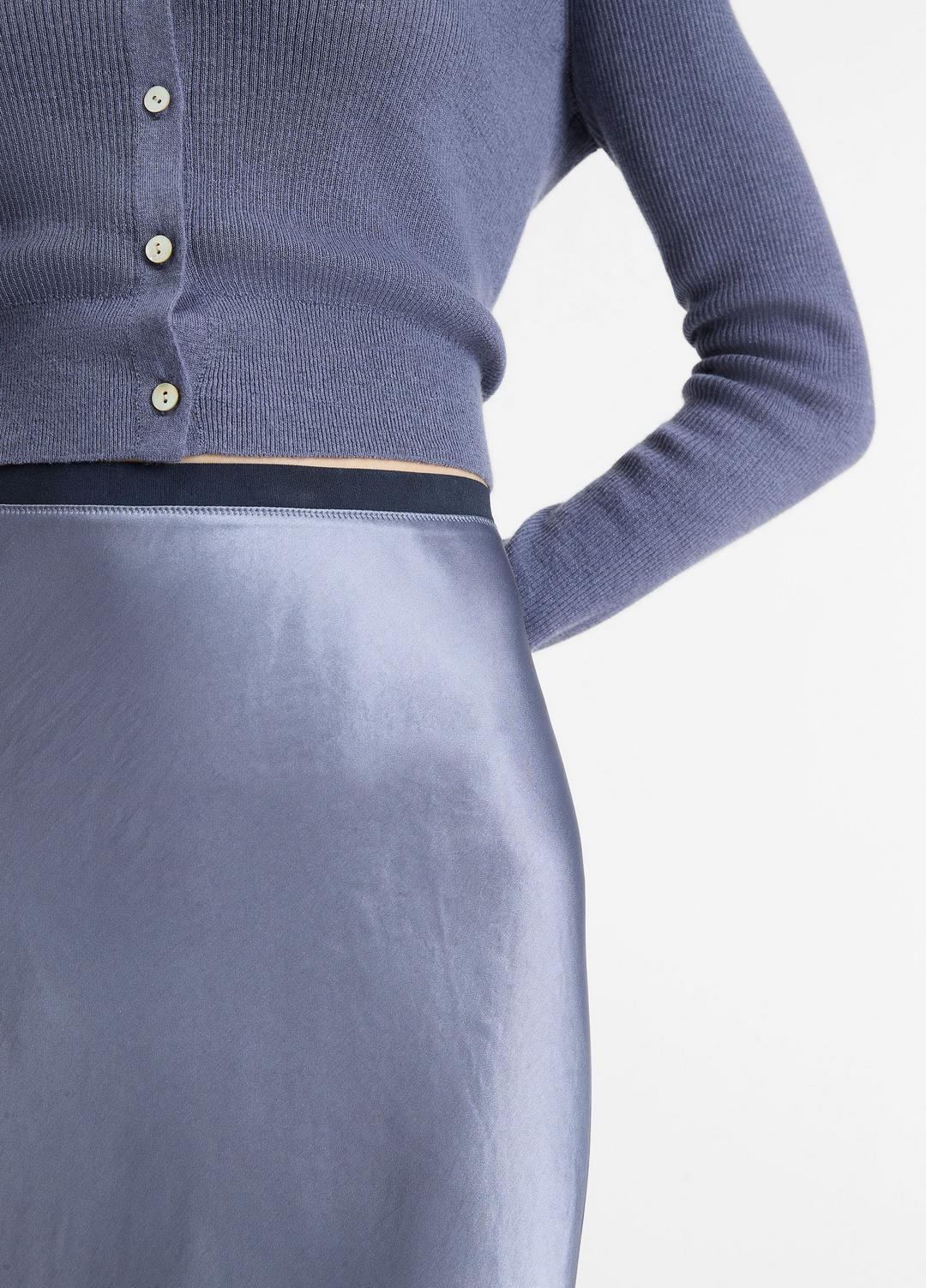 VINCE Contrast-Waistband Satin Bias Skirt in Dresses & Skirts