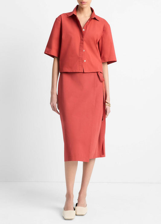 VINCE Cotton-Blend Straight Wrap Skirt in Dresses & Skirts