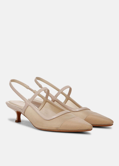 VINCE Venice Leather and Mesh Slingback Kitten Heel in Shoes
