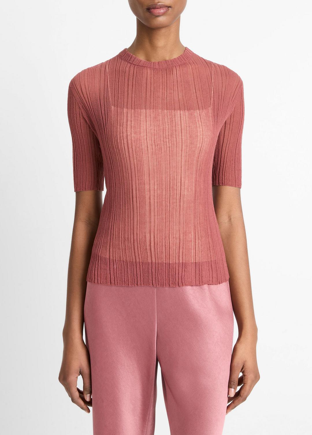VINCE Italian Cotton-Blend Double-Layer Top in Sweaters
