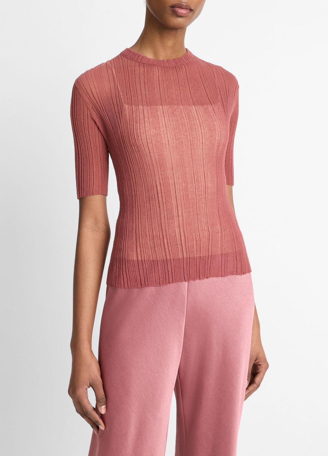 VINCE Italian Cotton-Blend Double-Layer Top in Sweaters