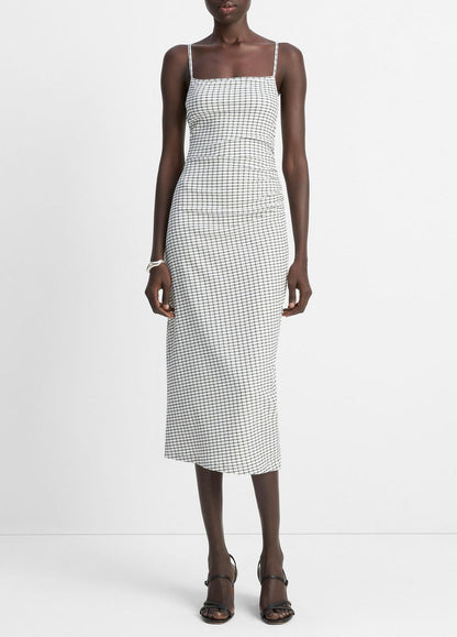 VINCE Checked Smocked Tank Dress in Dresses & Skirts