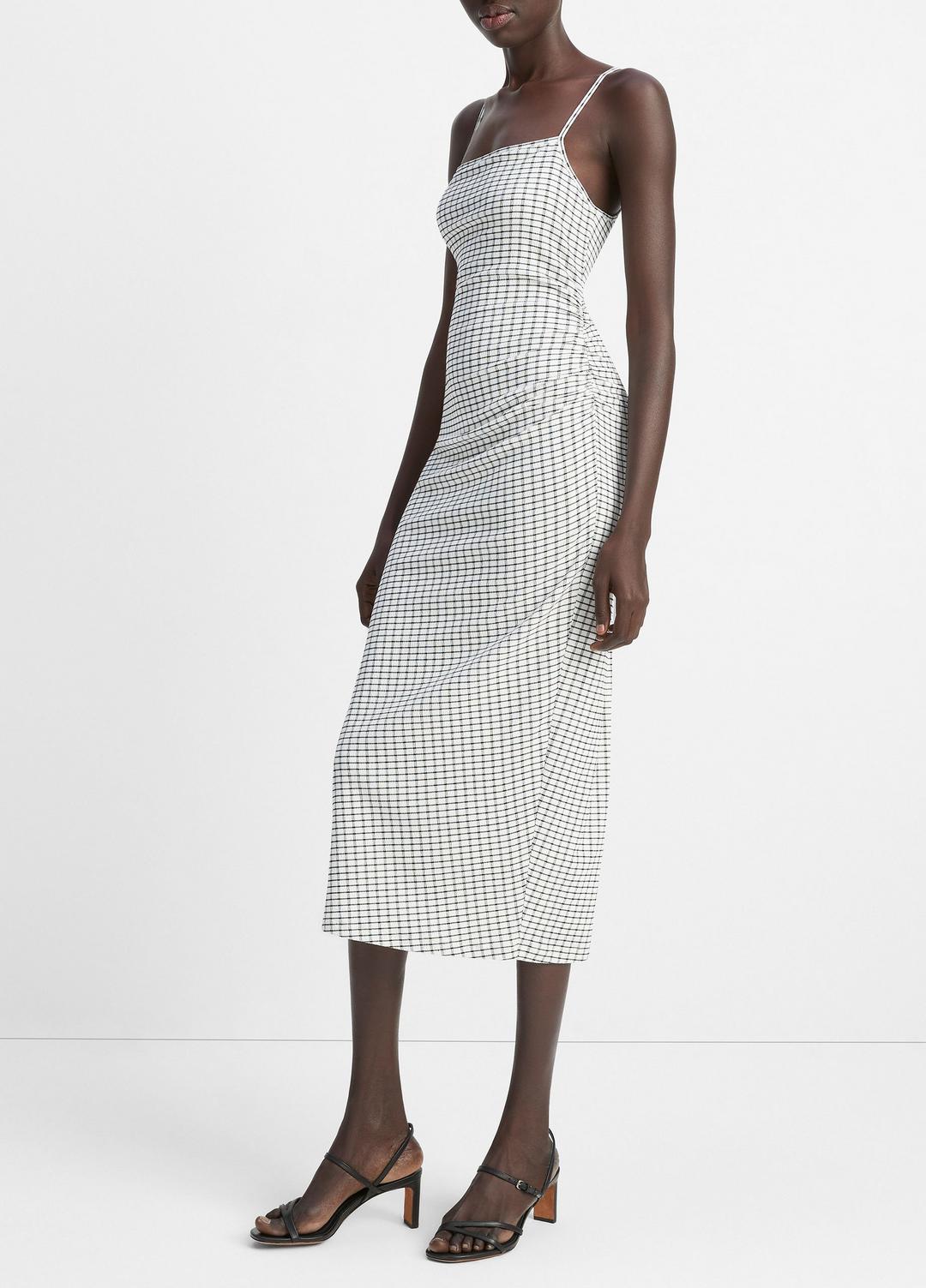 VINCE Checked Smocked Tank Dress in Dresses & Skirts