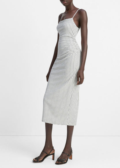 VINCE Checked Smocked Tank Dress in Dresses & Skirts