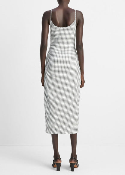 VINCE Checked Smocked Tank Dress in Dresses & Skirts
