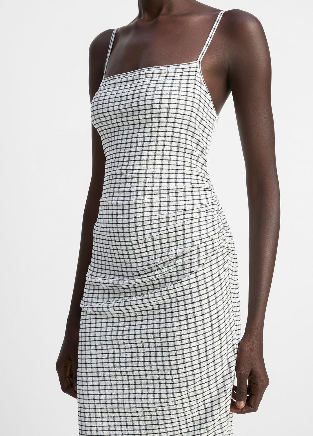 VINCE Checked Smocked Tank Dress in Dresses & Skirts