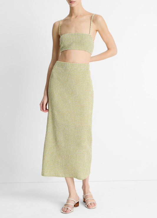 VINCE Checked Smocked Midi Skirt in Dresses & Skirts