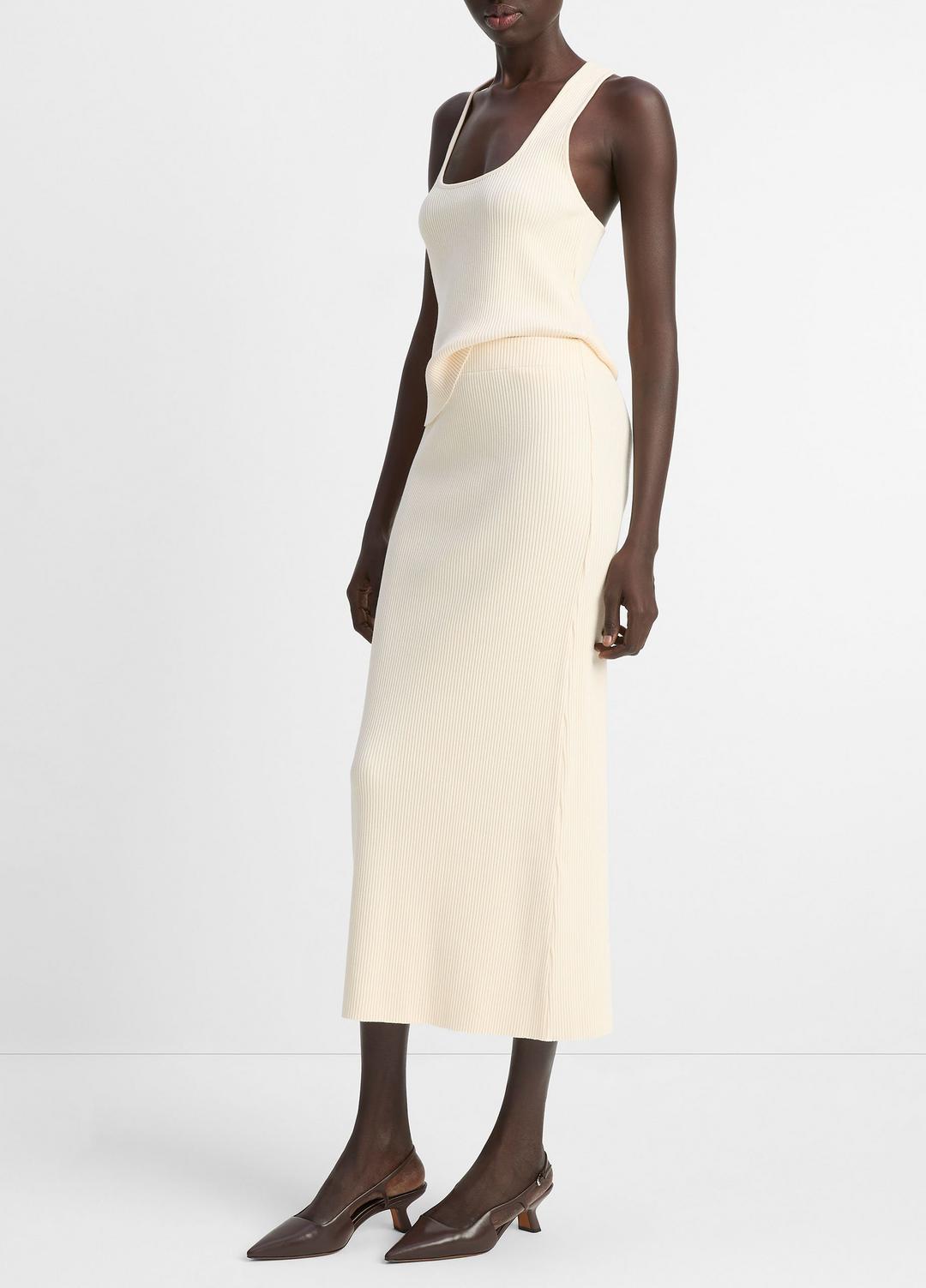 VINCE Ribbed Cotton-Blend Midi Skirt in Dresses & Skirts
