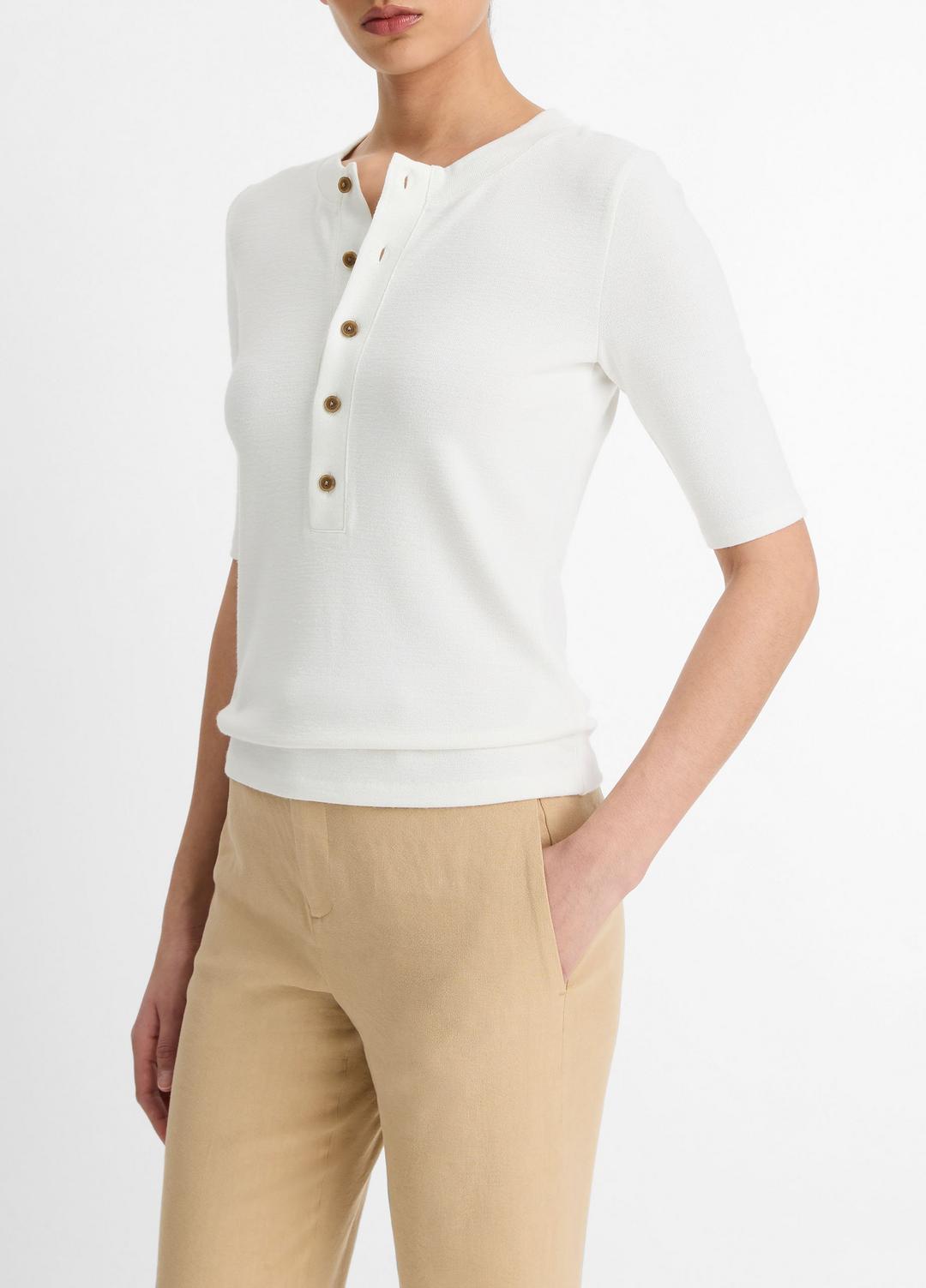 VINCE Jersey Elbow-Sleeve Henley in Shirts & Tees
