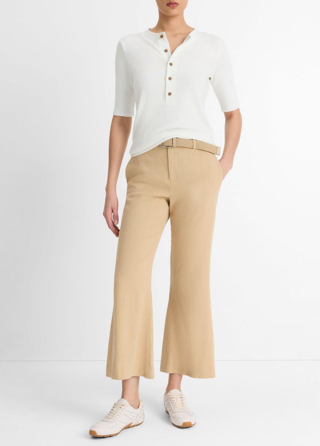 VINCE Jersey Elbow-Sleeve Henley in Shirts & Tees