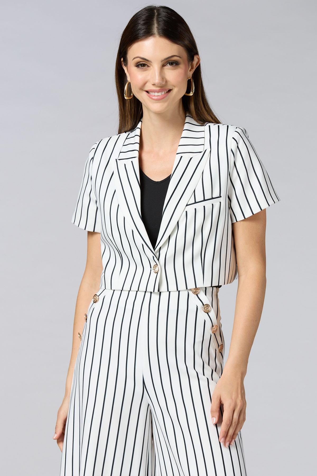 cache black white stripe cropped jacket Versona Caché