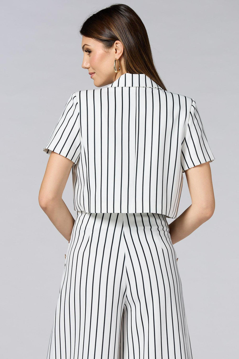 cache black white stripe cropped jacket Versona Caché