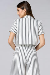 cache black white stripe cropped jacket Versona Caché