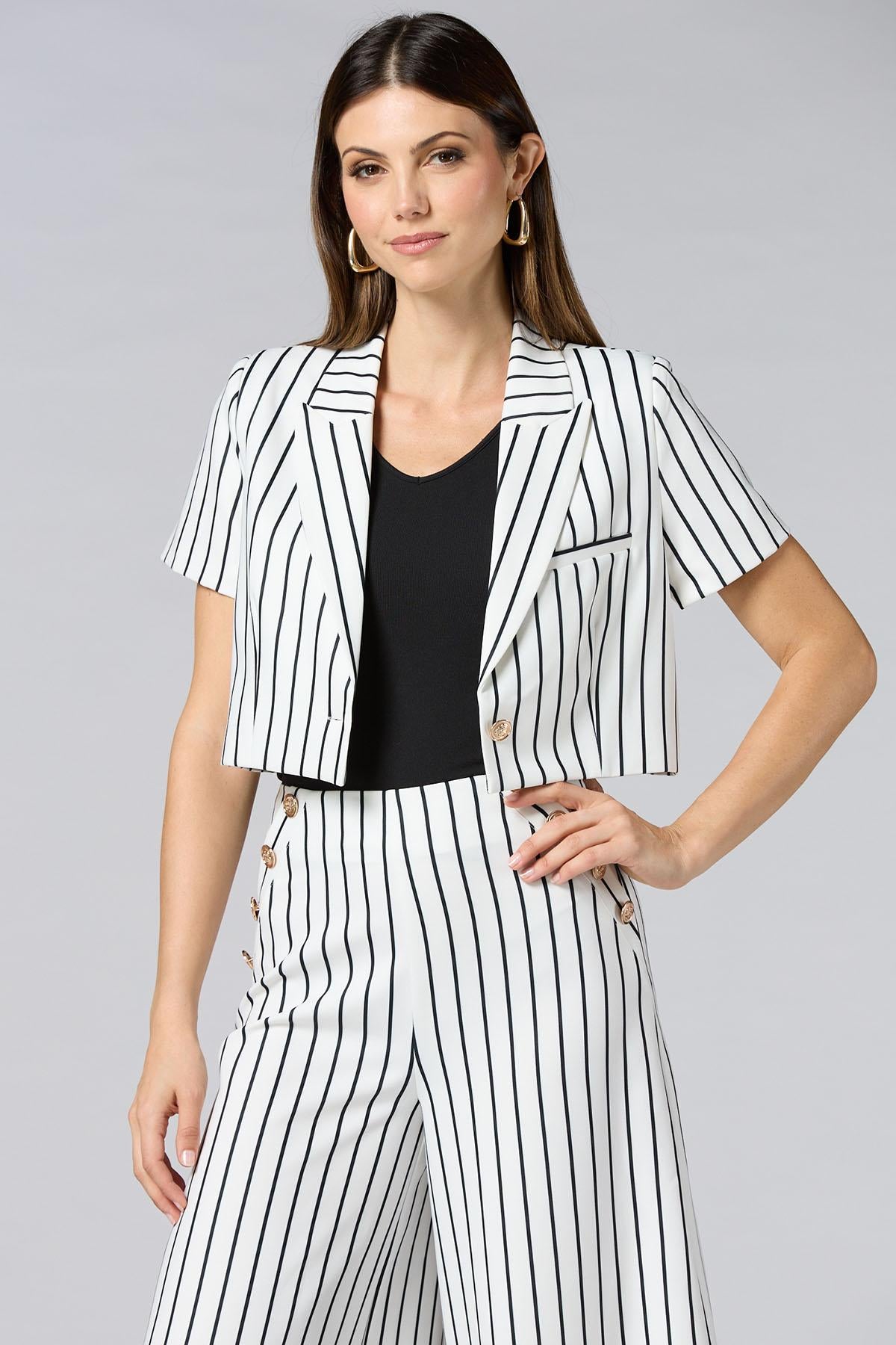 cache black white stripe cropped jacket Versona Caché