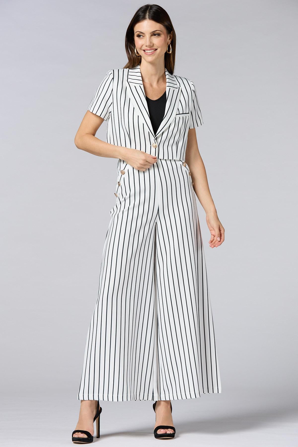 cache black white stripe cropped jacket Versona Caché