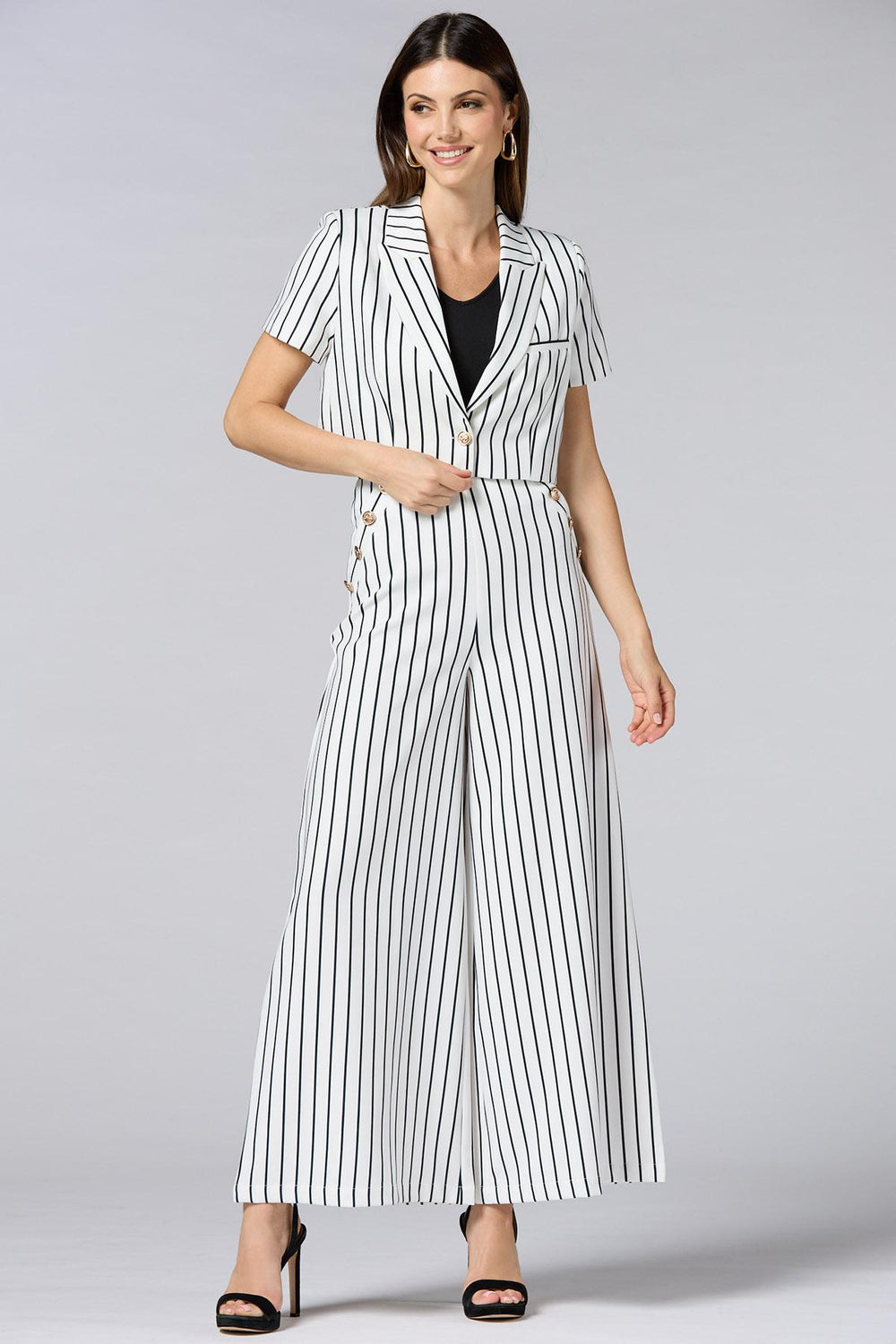 cache black white stripe cropped jacket Versona Caché