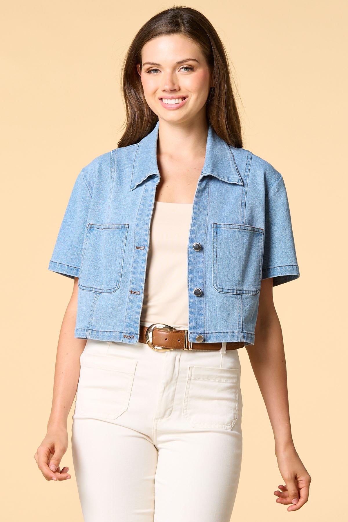 short story cropped denim jacket Versona Apparel