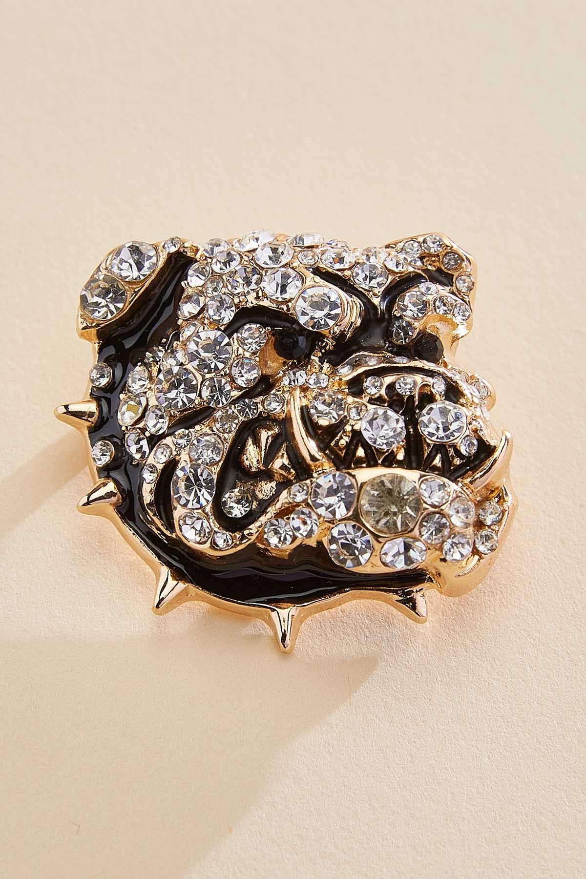 two tone embellished bulldog brooch Versona Jewelry