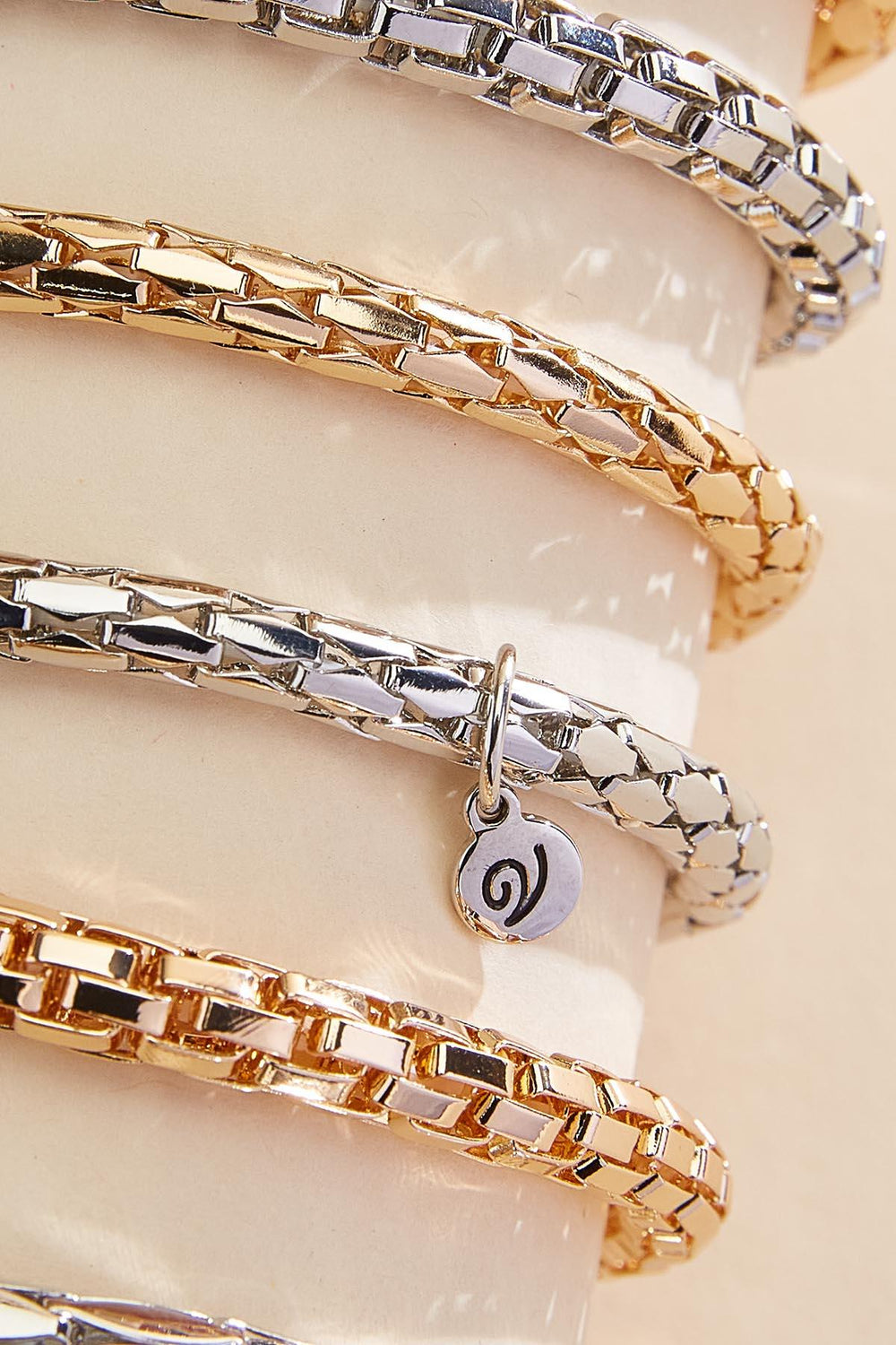 two tone stretch chain bracelet set Versona Jewelry