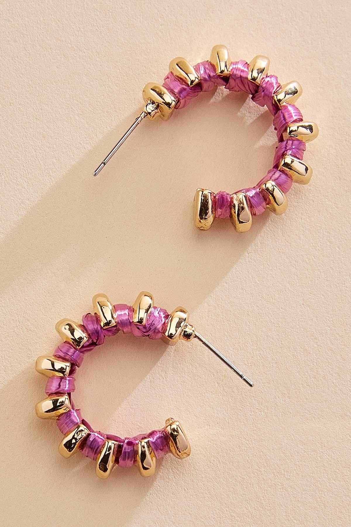 gold raffia wrapped hoop earrings Versona Sale