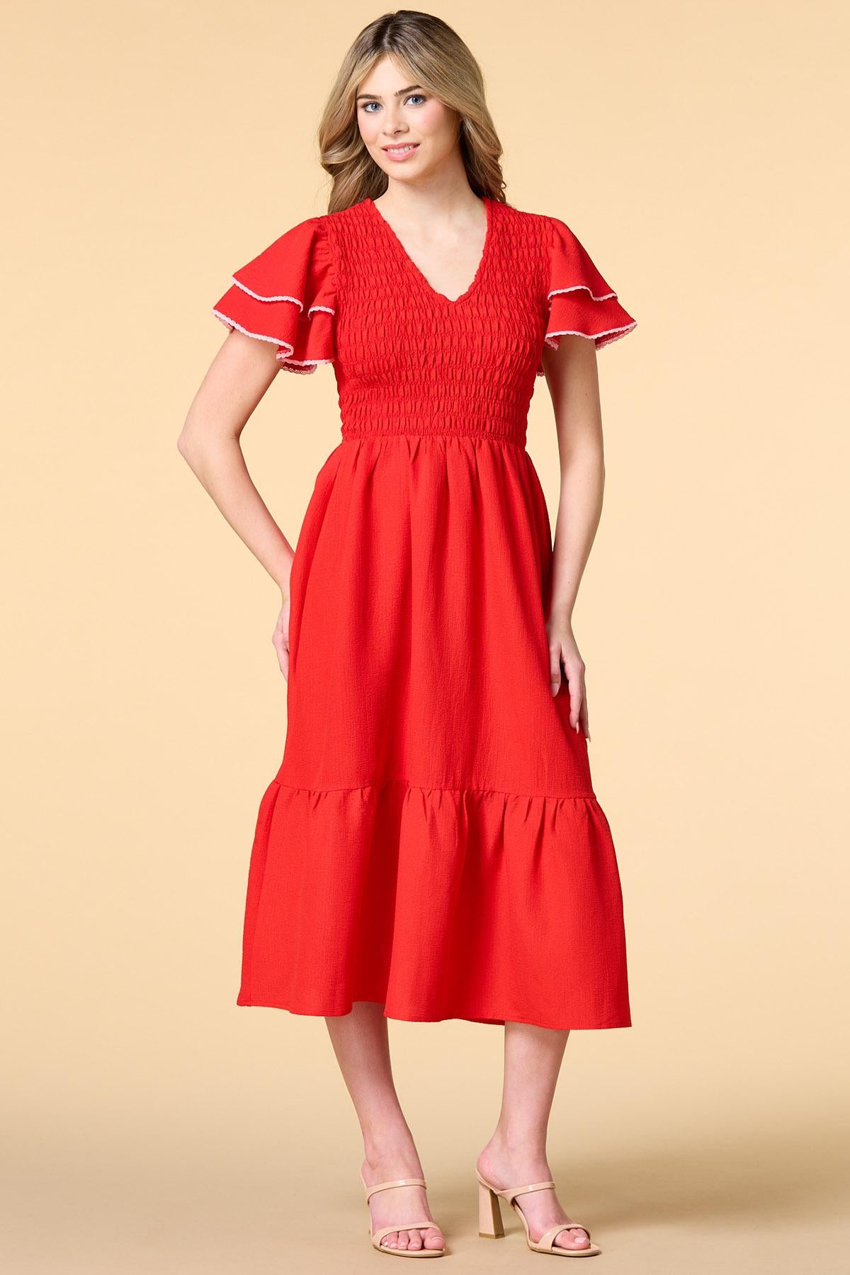 smocking the boat midi dress Versona Trends