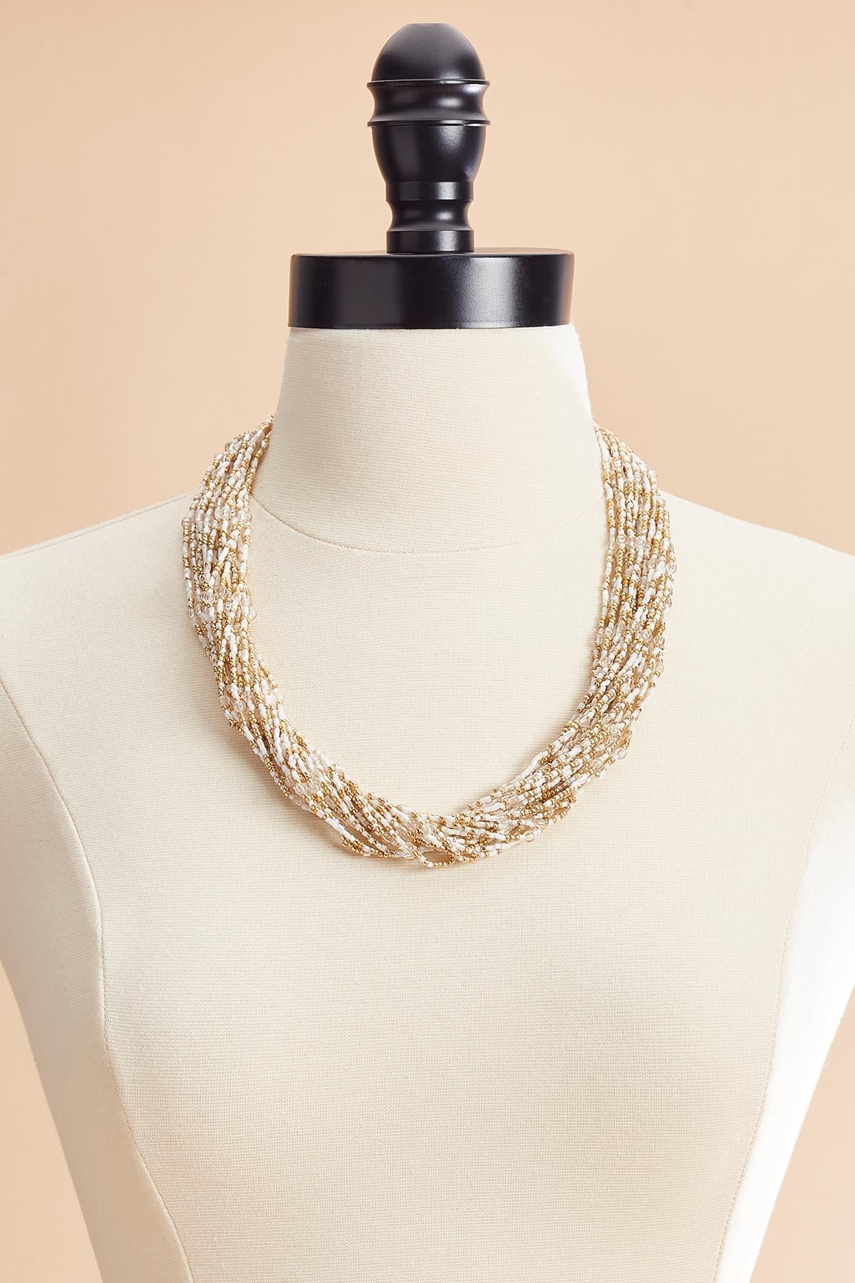 white gold seed beaded necklace Versona Trends|Jewelry