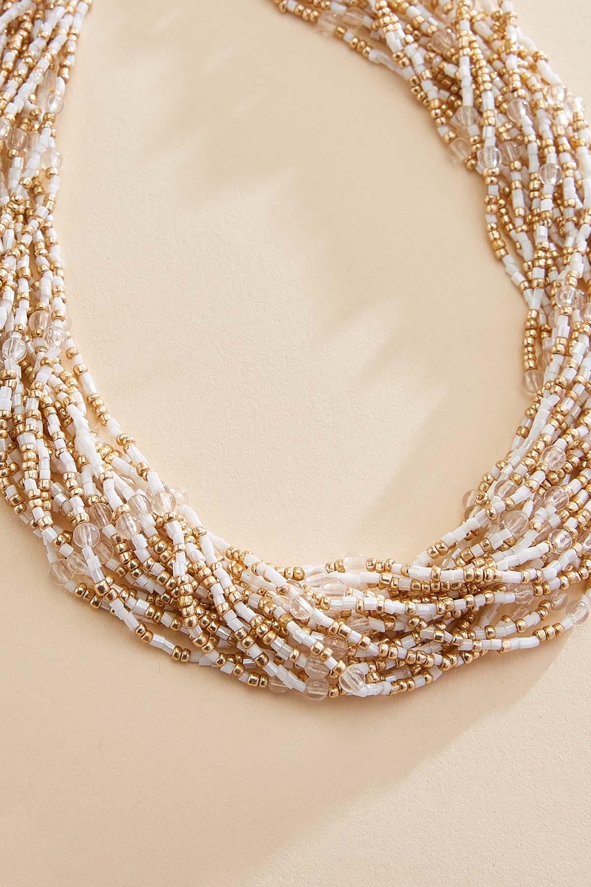 white gold seed beaded necklace Versona Trends|Jewelry