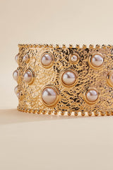 pearl studded textured gold cuff bracelet Versona Trends|Jewelry