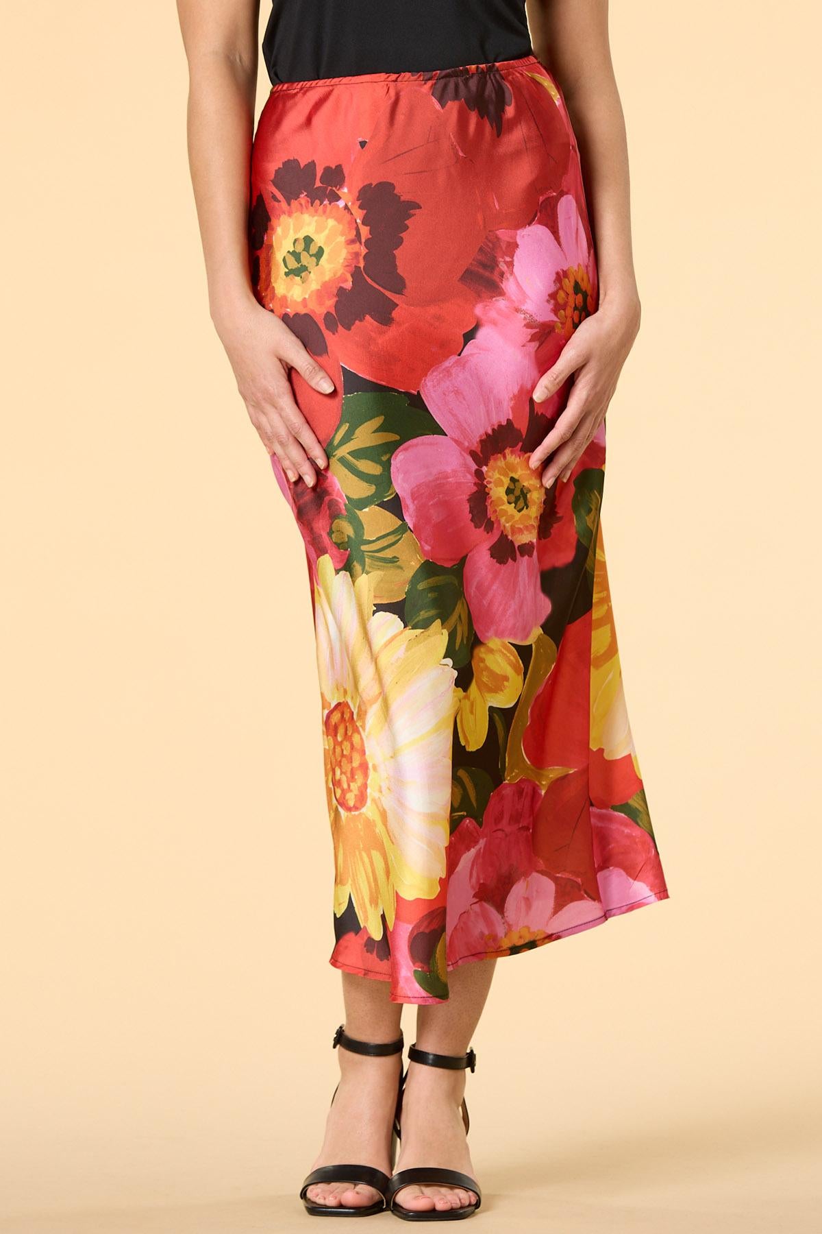 tropic blooms satin midi skirt Versona Trends|Apparel