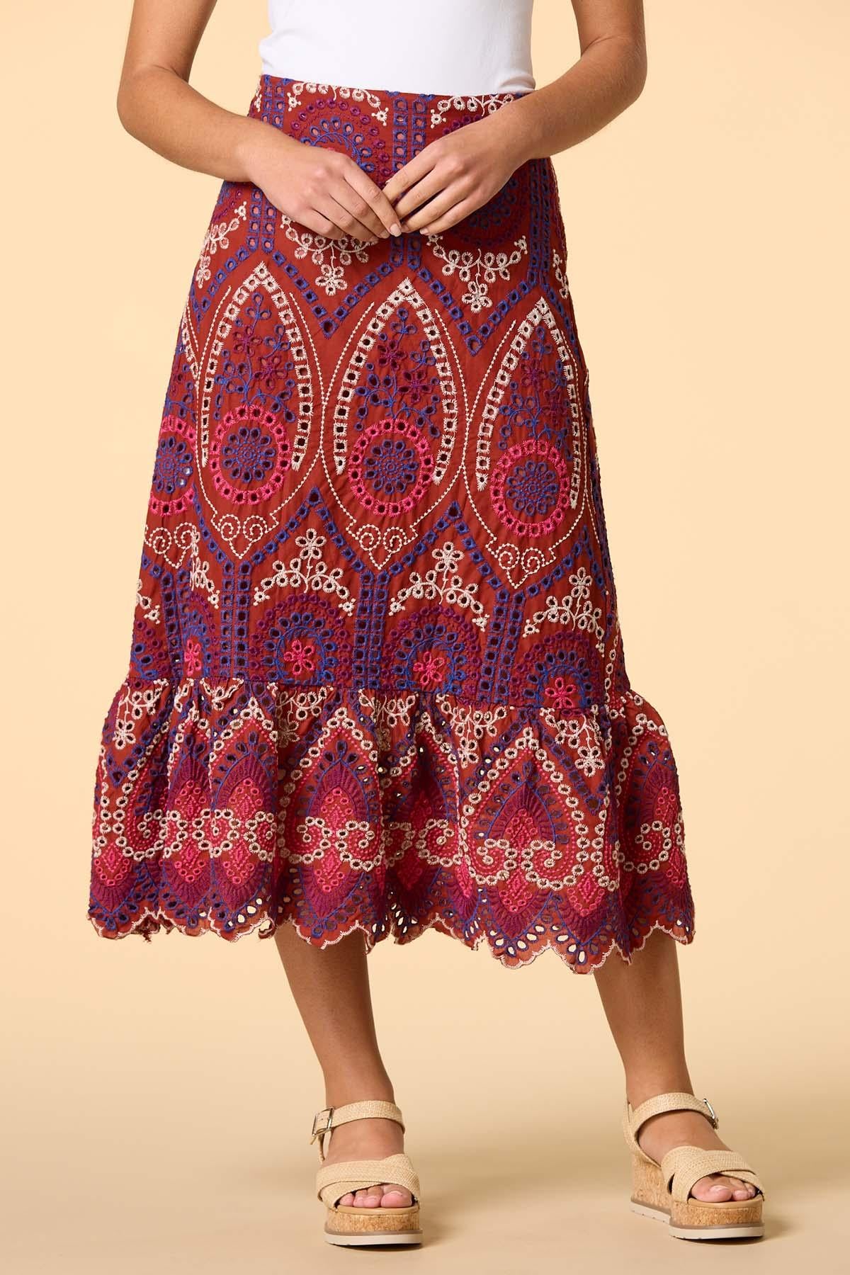 tropical cruise embroidered midi skirt Versona Trends|Apparel