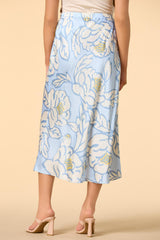 sky blue blossoms satin midi skirt Versona Trends|Apparel