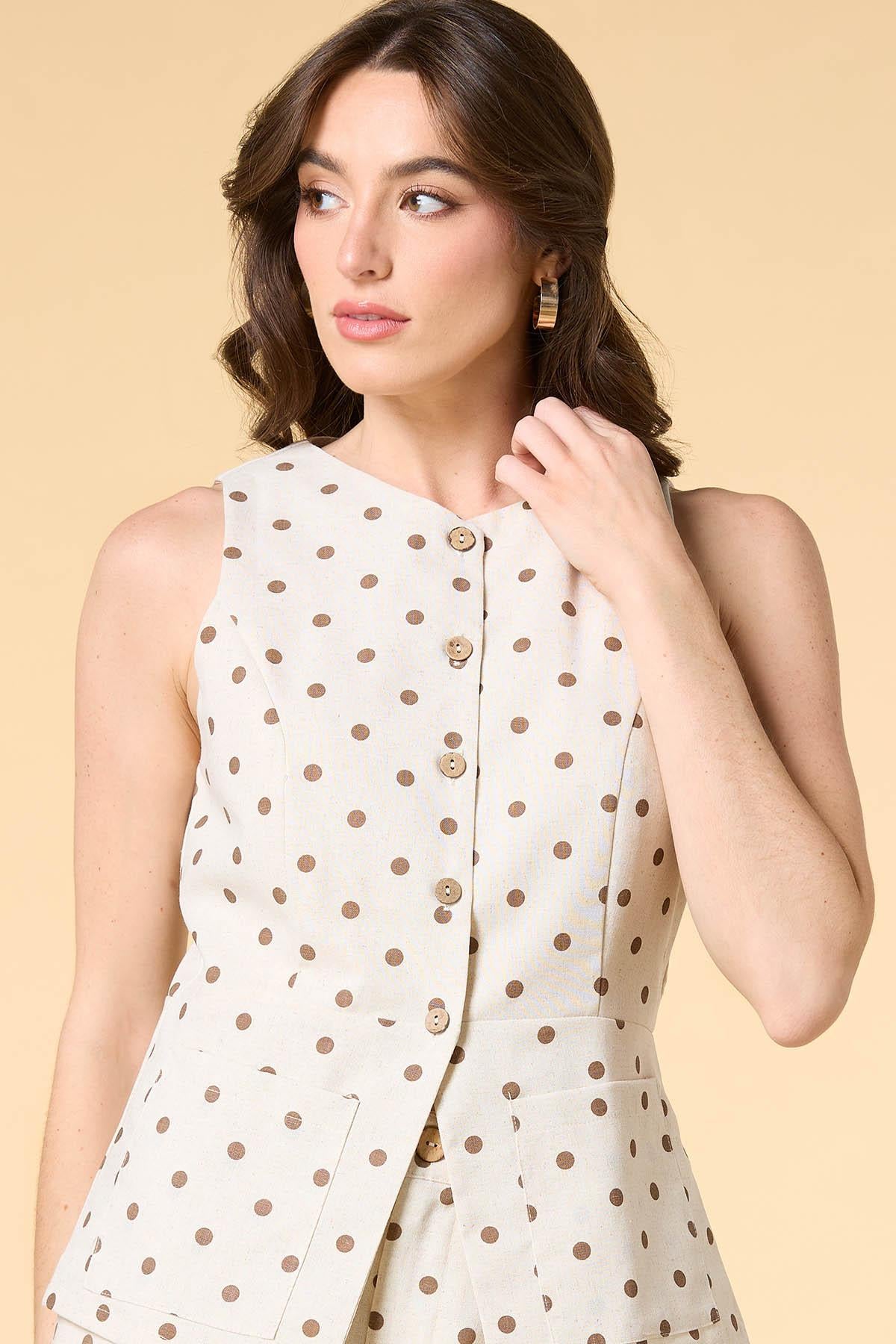 dot in here linen vest Versona Trends|Sale
